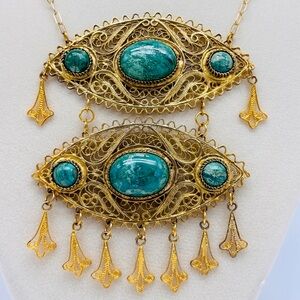 Vintage Eliat stone, Gold-Tone, filigree pendant necklace
